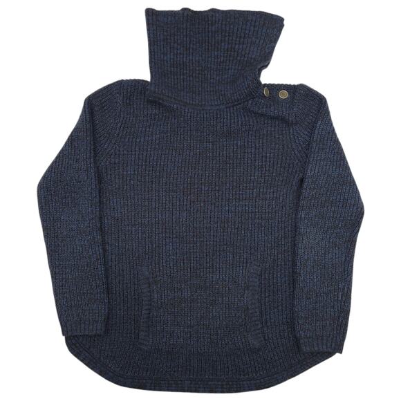 Style & Co Sweater Womens Medium Blue Cowl Neck Button Kangaroo Pocket Pullover - Picture 2 of 13